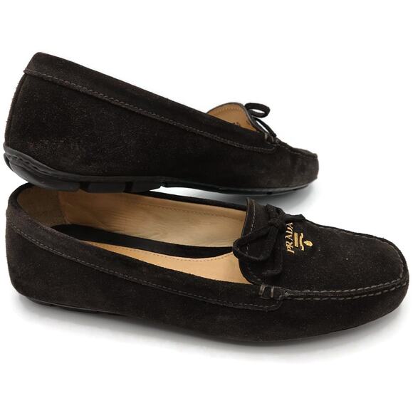 Prada Women’s Loafers Ebano Brown Suede Scamosciato Driving Shoes Itialian - Picture 5 of 16